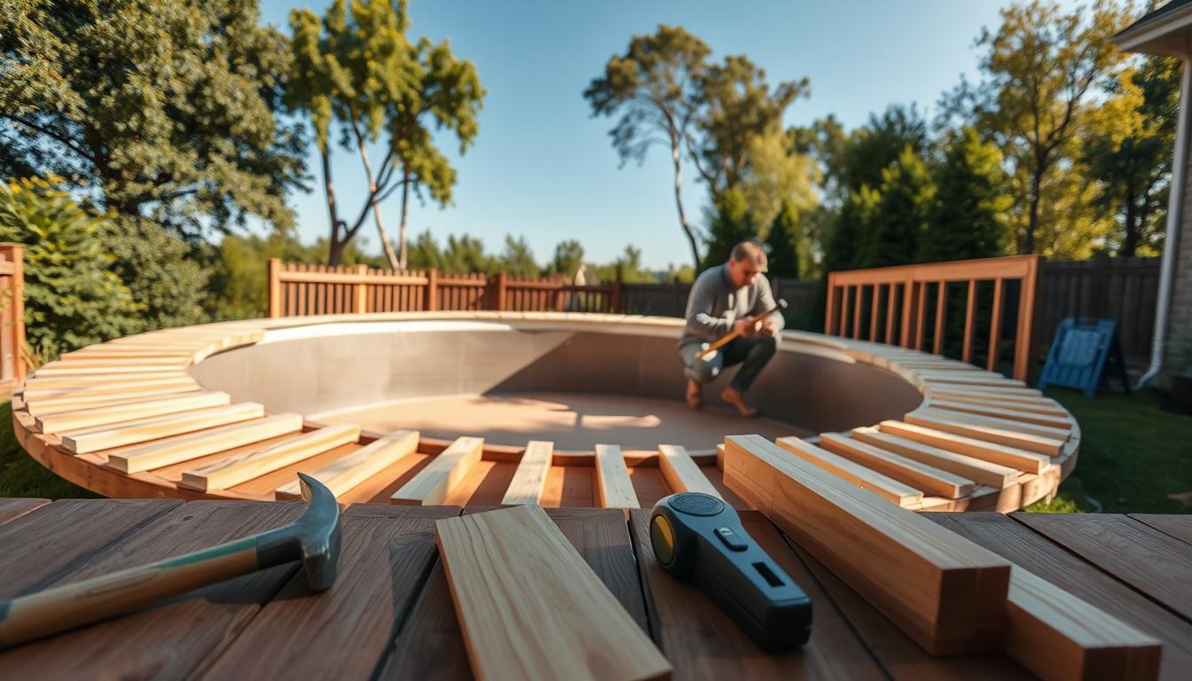 DIY Home Improvement -How to Build a Pool Deck Around an Above-Ground Pool (Step
